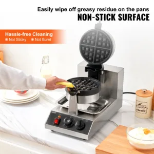 VEVOR Electric Waffle Maker Round Waffle Iron Non-Stick Waffle Baker Machine Teflon-Coated Baking Pans Stainless Steel for Home 4