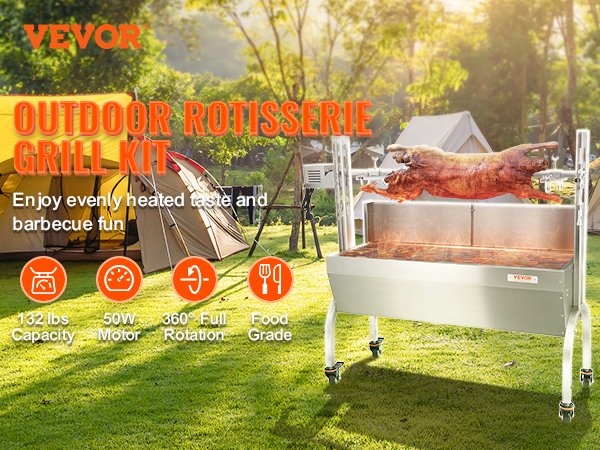 VEVOR Stainless Steel Rotisserie Grill BBQ Whole Pig Charcoal Spit Grill, Electric BBQ Hog Rotisserie, Lamb Rotisserie System