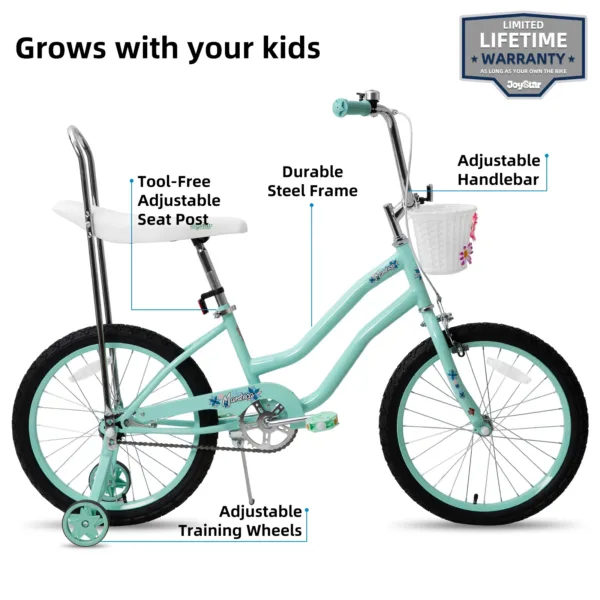 US warehouse 20 Inch Bike with Training Wheels, Banana Seat for Girls Ages 6-15 Years, Front Handbrake, Coaster Brakes 2