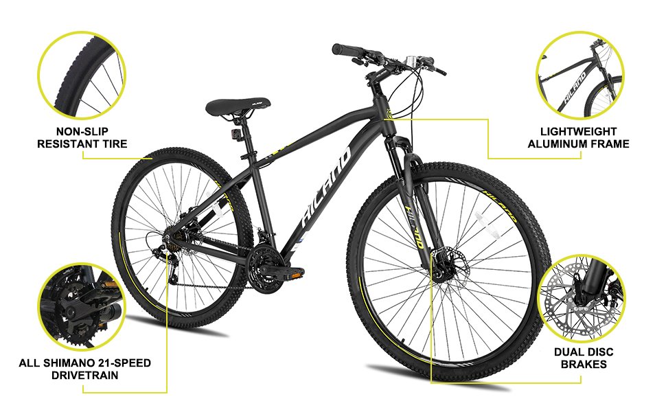 Hiland 29 Inch Mens Mountain Bike,17/19 Aluminum Frame,Shimano 21 Speeds,Dual Disc Brakes,Suspension Fork Bicycle for Men Adult