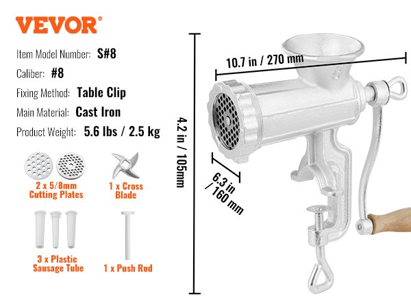 VEVOR Manual Mini Meat Mincer Food Processor Grinder Portable Chopper Blender Sausage Stuffer Stainless Steel for Beef Fish Home