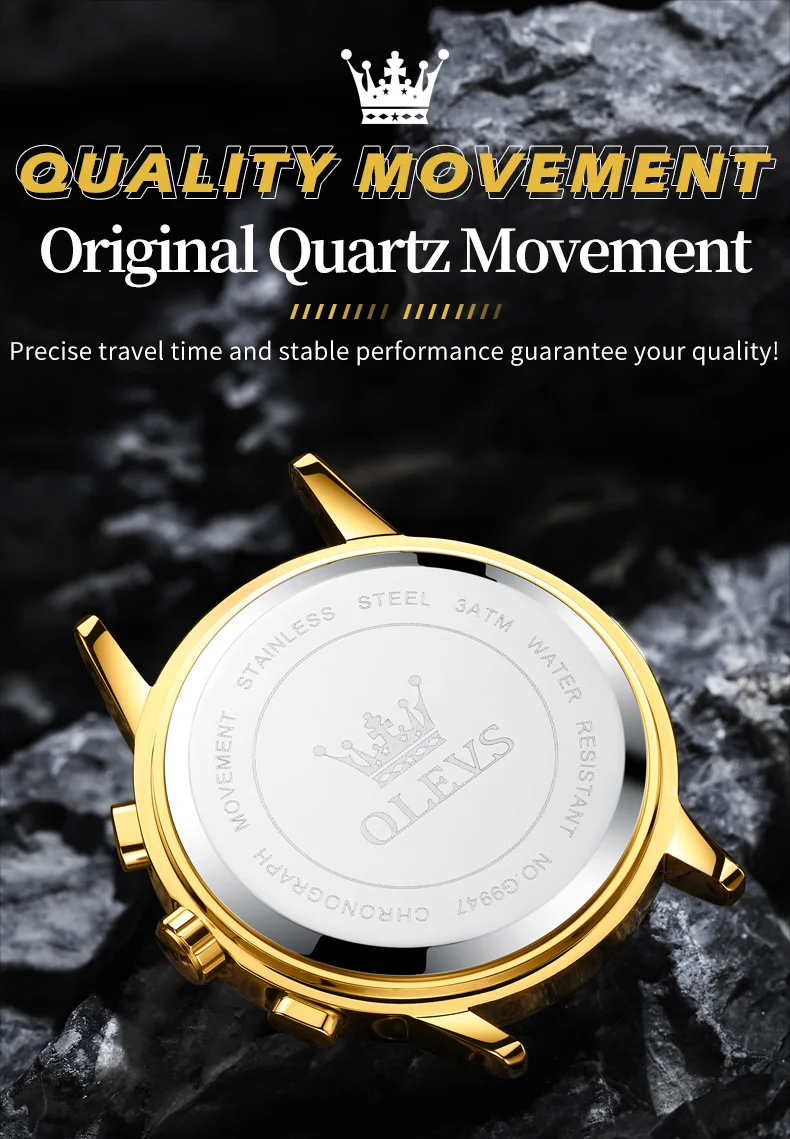 OLEVS Men's Watches Top Brand Luxury Original Waterproof Quartz Watch for Man Gold Skeleton Style 24 Hour Day Night New