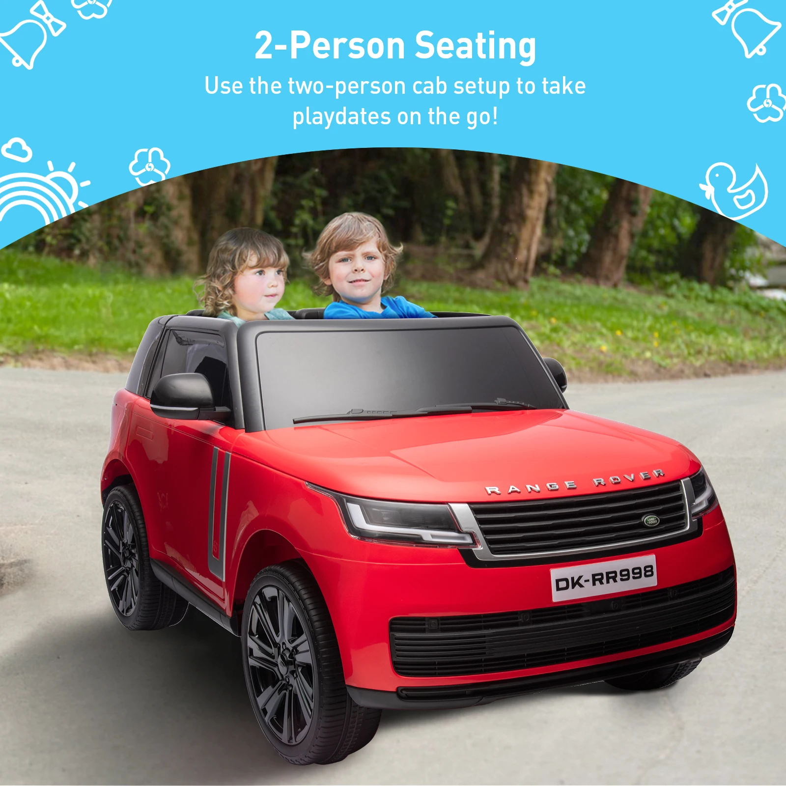 24V Officially Licensed Land Rover Ride On Car, 2-Seater w/Parent Remote Control,Wireless Music,LED Lights,Electric Car for Kids