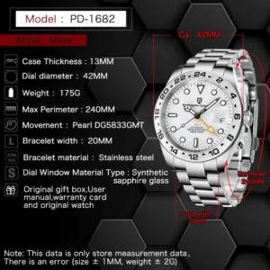 PAGANI Design TOP GMT Watch 42mm Men Automatic Mechanical Watches Sapphire Stainless Clock Relogio Masculino Waterproof 1682 2