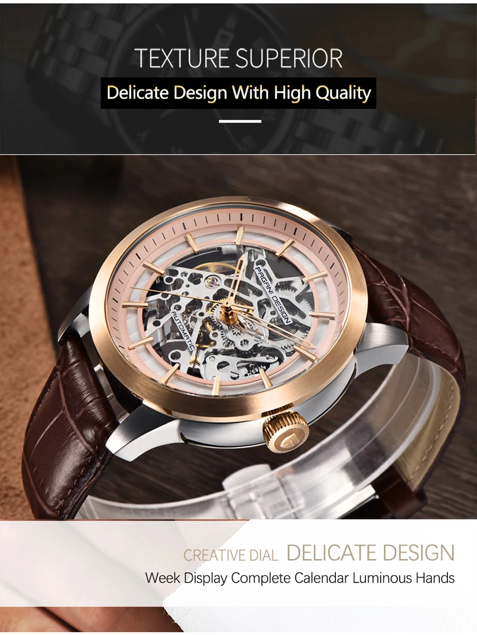 2023 PAGANI DESIGN New Men's Luxury Automatic Mechanical Watch Stainless Steel Waterproof Sports Leather Watch Relogio Masculino