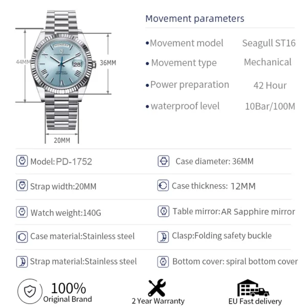 PAGANI DESIGN 2024 New DD36 Men's Watches Luxury Automatic Watch Men AR Sapphire Glass Mechanical Wristwatch Men ST16 Movt Clock 6