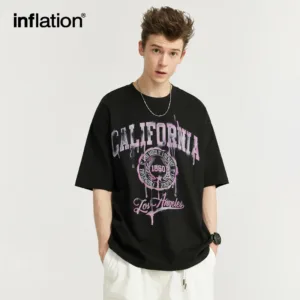 INFLATION Vintage Tie-Dye Letter Printed T-shirt Mens Streetwear Hip Hop Tees 5