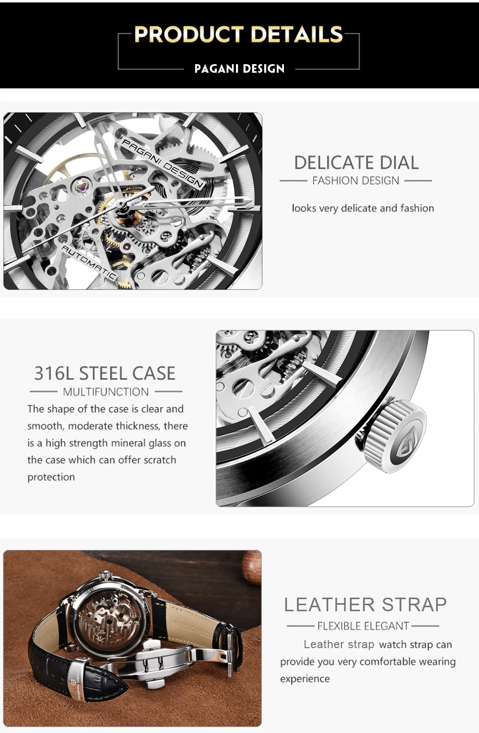 2023 PAGANI DESIGN New Men's Luxury Automatic Mechanical Watch Stainless Steel Waterproof Sports Leather Watch Relogio Masculino