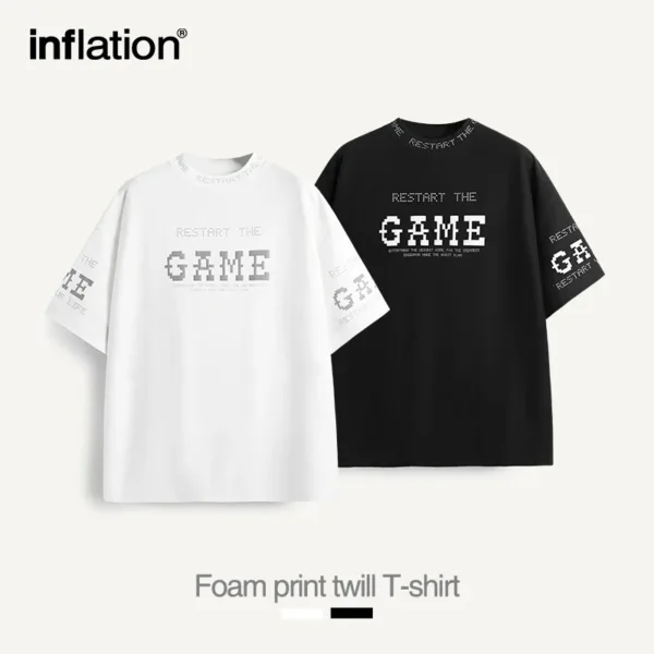 INFLATION Streetwear Puff Printing T-shirts Summer Trendy Heavyweight Mock Neck Oversized Tees 6