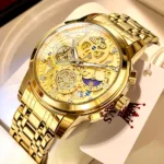 OLEVS Men's Watches Top Brand Luxury Original Waterproof Quartz Watch for Man Gold Skeleton Style 24 Hour Day Night New 11