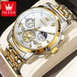 OLEVS Men's Watches Classic Multifunctional Fltwheel Chronograph Original Quartz Wristwatch Moon Phase 24 Hour Waterproof reloj 11