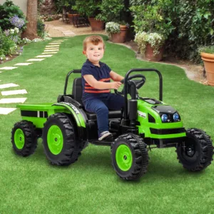 12V Kids Ride-On Tractor with Trailer,Remote Control,Music,LED Light,Rear Wheels Suspension,Battery Powered Electric Vehicle Toy 5