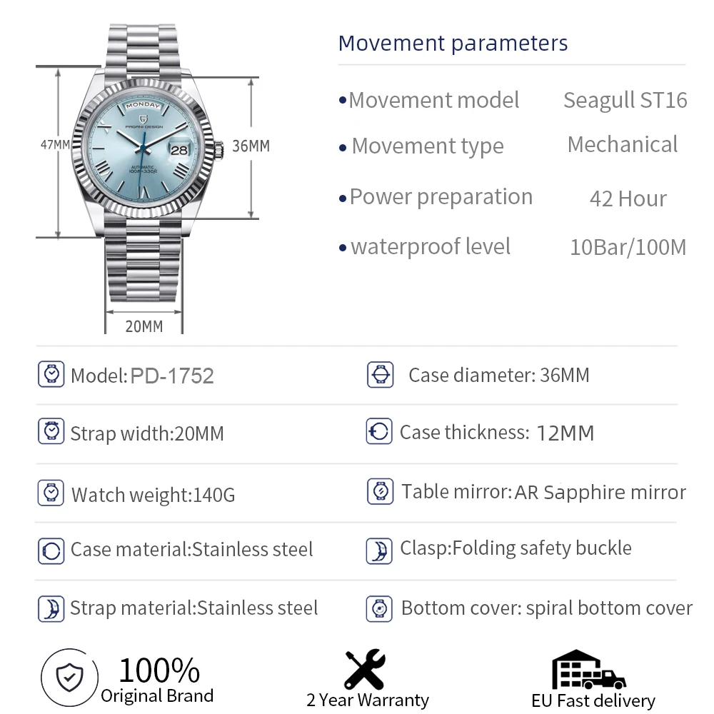 PAGANI DESIGN 2024 New DD36 Men's Watches Luxury Automatic Watch Men AR Sapphire Glass Mechanical Wristwatch Men ST16 Movt Clock