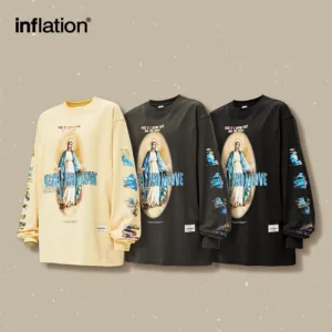 INFLATION Streetwear Oversize T-shirts Men Spring Long Sleeve Tees Unisex High Street Graphic Tops Plus Size 2473S23 5