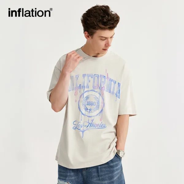 INFLATION Vintage Tie-Dye Letter Printed T-shirt Mens Streetwear Hip Hop Tees 2