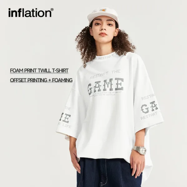 INFLATION Streetwear Puff Printing T-shirts Summer Trendy Heavyweight Mock Neck Oversized Tees 3