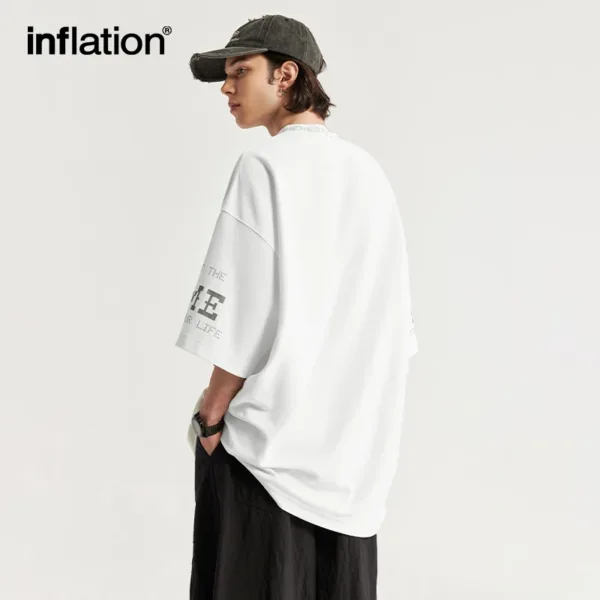 INFLATION Streetwear Puff Printing T-shirts Summer Trendy Heavyweight Mock Neck Oversized Tees 4