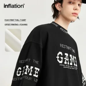 INFLATION Streetwear Puff Printing T-shirts Summer Trendy Heavyweight Mock Neck Oversized Tees 1