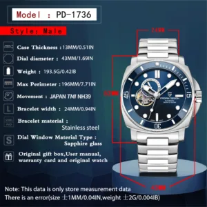 PD1736 PAGANI DESIGN 2024 Men Automatic Mechanical Watch Casual Fashion Sapphire Stainless Steel Diving TMI NH39 Reloj Hombre 2