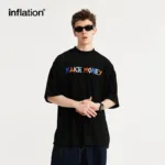 INFLATION Towel Patch Embroidery Tshirts 2024 Summer Trendy Towelling Fabric Round Neck Letter Cotton Tees 5