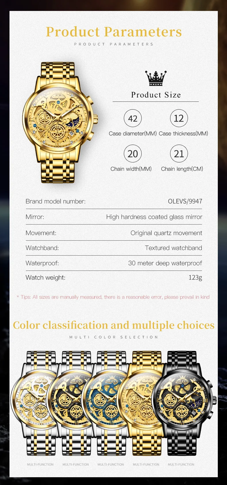 OLEVS Men's Watches Top Brand Luxury Original Waterproof Quartz Watch for Man Gold Skeleton Style 24 Hour Day Night New