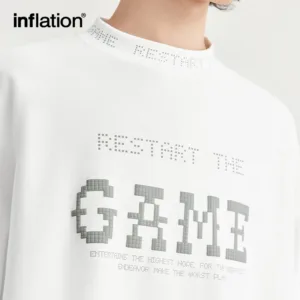 INFLATION Streetwear Puff Printing T-shirts Summer Trendy Heavyweight Mock Neck Oversized Tees 5