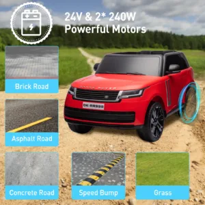 24V Officially Licensed Land Rover Ride On Car, 2-Seater w/Parent Remote Control,Wireless Music,LED Lights,Electric Car for Kids 2