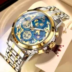 OLEVS Men's Watches Top Brand Luxury Original Waterproof Quartz Watch for Man Gold Skeleton Style 24 Hour Day Night New 7