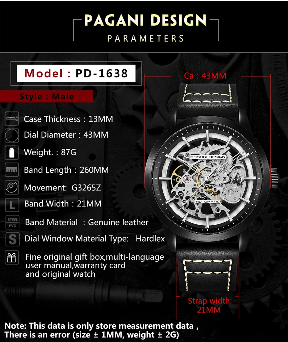 2023 PAGANI DESIGN New Men's Luxury Automatic Mechanical Watch Stainless Steel Waterproof Sports Leather Watch Relogio Masculino