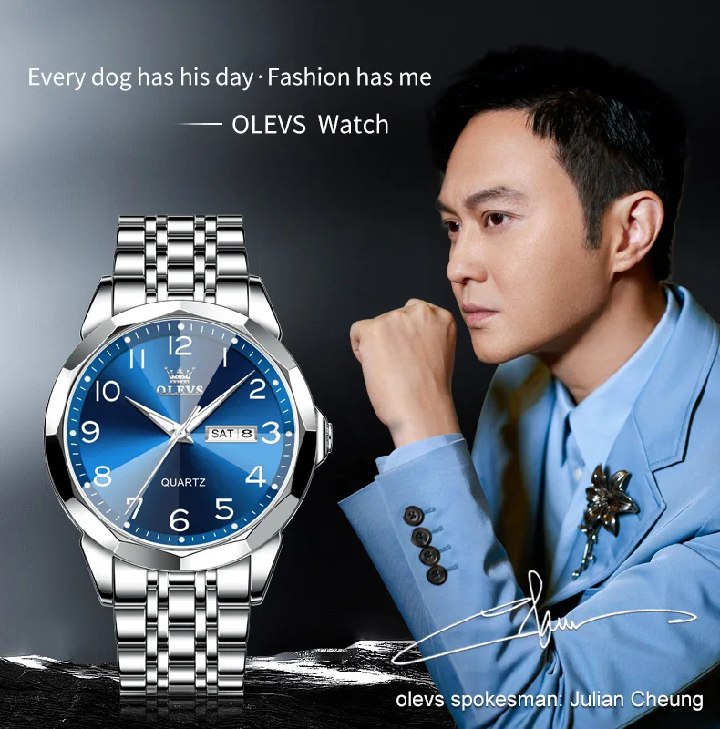 OLEVS Original Waterproof Men's Watches Digital Mirror Quartz Watch for Man Luminous Stainless Steel Wristwatch Male Date Week