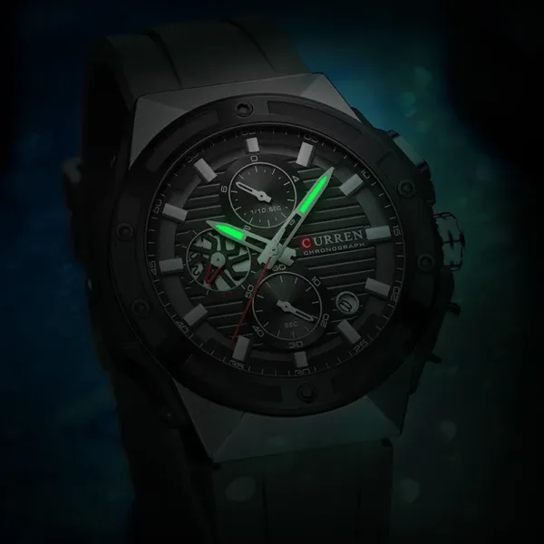 CURREN Fashionable Sports Multifunctional Chronograph Quartz Watch with Silicone Strap Creative Design Dial Luminous Hands 4