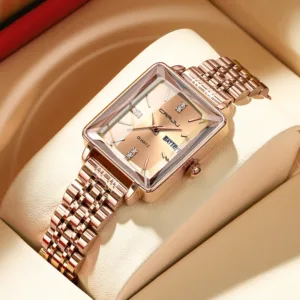 CRRJU Women's Dress Watch - Waterproof Square Quartz Wristwatch with Steel Bracelet and Date 1