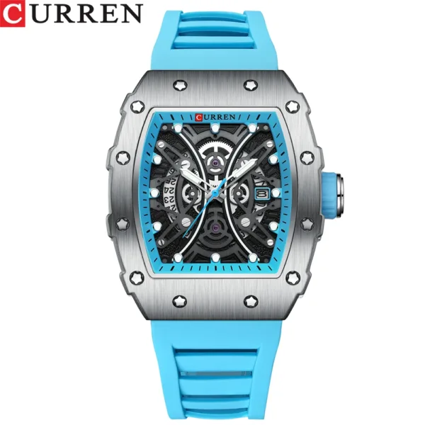 CURREN Men 3D Watch Top Brand Quartz Stainless Steel Watches Waterproof Creative Clock Silicone Strap Wrist watch 2