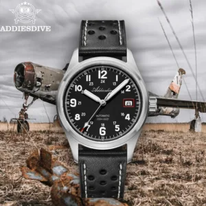 ADDIESDIVE Men's Automatic Watch NH35A Mechanical Watch Waterproof Analog Watch Sapphire Glass BGW9 Luminous with Leather Strap 6