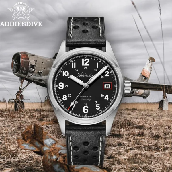 ADDIESDIVE Men's Automatic Watch NH35A Mechanical Watch Waterproof Analog Watch Sapphire Glass BGW9 Luminous with Leather Strap 6