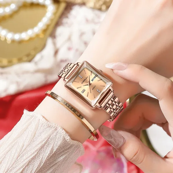 CRRJU Women's Dress Watch - Waterproof Square Quartz Wristwatch with Steel Bracelet and Date 6