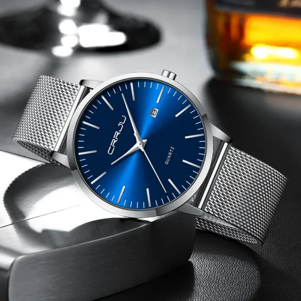 CRRJU Watch for Men, Stainless Steel 40mm with Mesh Strap Mens Watches,Classic Ultra Slim 7mm Men's Wrist Watches Automatic 5