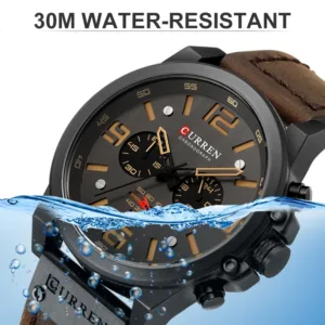 CURREN Mens Watches Top Luxury Brand Waterproof Sport Wrist Watch Chronograph Quartz Military Genuine Leather Relogio Masculino 4