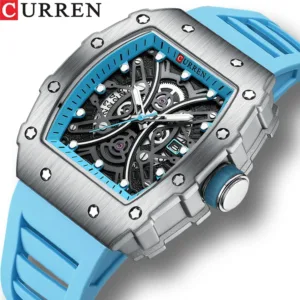 CURREN Men 3D Watch Top Brand Quartz Stainless Steel Watches Waterproof Creative Clock Silicone Strap Wrist watch 1