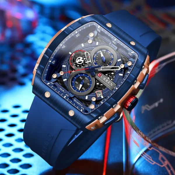 CURREN Fashion men watch brand unique square design luxury quartz sports tape watches men waterproof 3