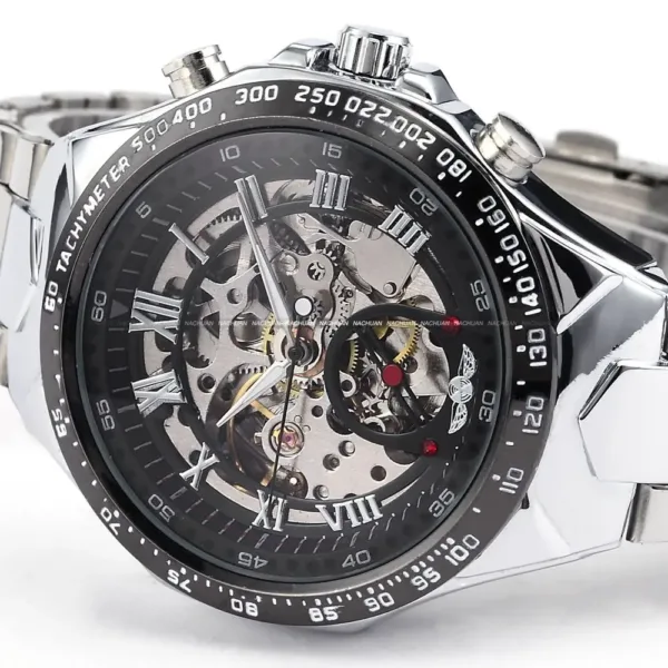 New WINNER Relojes Watches Top Branded Mens Classic Stainless Steel Self Wind Skeleton Mechanical Watch Fashion Cross Wristwatch 4