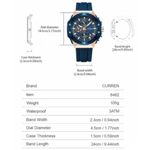 CURREN Fashionable Sports Multifunctional Chronograph Quartz Watch with Silicone Strap Creative Design Dial Luminous Hands 3