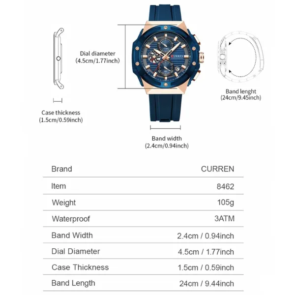 CURREN Fashionable Sports Multifunctional Chronograph Quartz Watch with Silicone Strap Creative Design Dial Luminous Hands 3