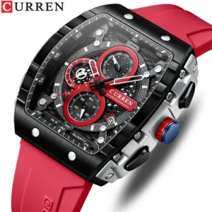 CURREN Sport Chronograph Quartz Watch for Men Fashion Blue Silicone Strap Tonneau Dial Wristwatch with Date 3atm Waterproof 1