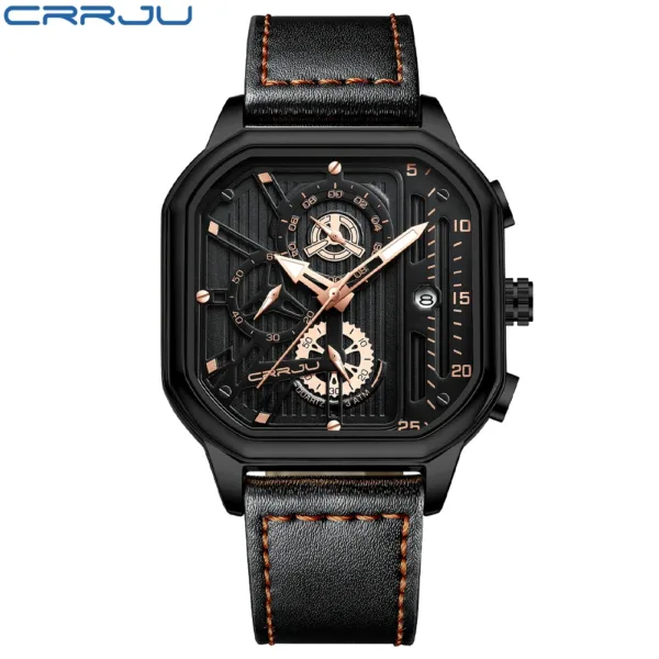 CRRJU Fashion Square Dial Leather Mens Watches Luxury Sport Waterproof Watch Man Chronograph Quartz WristWatches Homme+Box 2