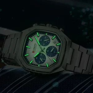 CURREN Top Brand Unique Design Square Vintage Dial Stainless Steel Bracelet New Casual Quartz Men's Watches with Chronograph 6
