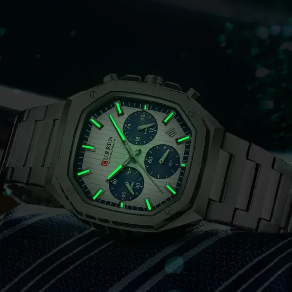 CURREN Top Brand Unique Design Square Vintage Dial Stainless Steel Bracelet New Casual Quartz Men's Watches with Chronograph 6