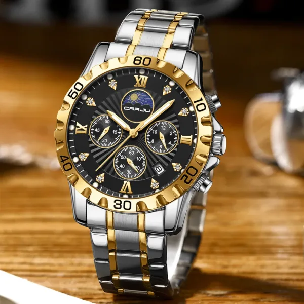 Mens Watches CRRJU Luxury Business Stainless Steel Chronograph Moon Phase Waterproof Date Analog Quartz Dress Watches for Men 6