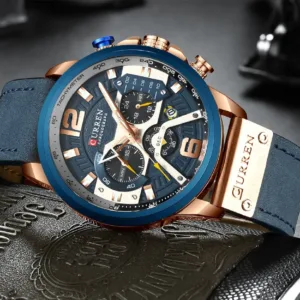 2021 CURREN Men Watches Top Brand Luxury Blue Leather Chronograph Sport Watch For Men Fashion Date Waterproof Clock Reloj Hombre 4
