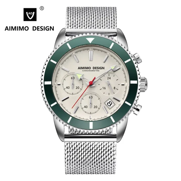 Men Panda Watches Date Chronograph Stop Quartz Watches Calendar Luminous Men`s Watch 42mm Dial 3ATM Relogio Masculino 2